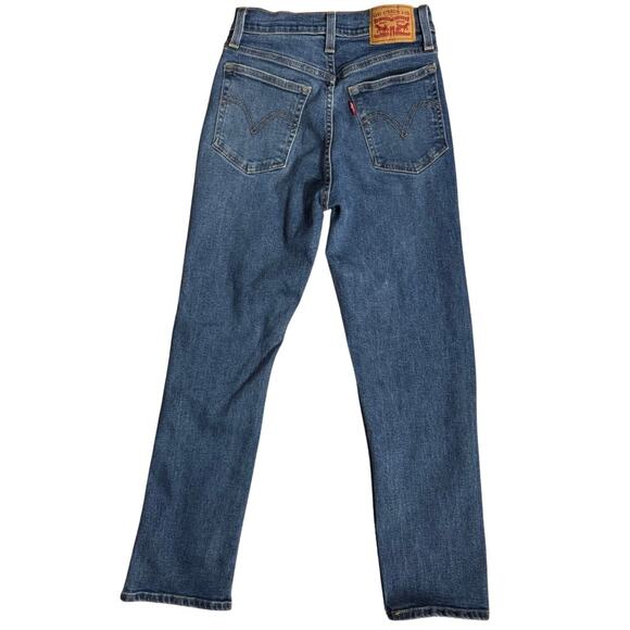 Levi’s Wedgie Straight Jeans in Blue Medium Wash Distressed Stretch Size 25 - Picture 4 of 12